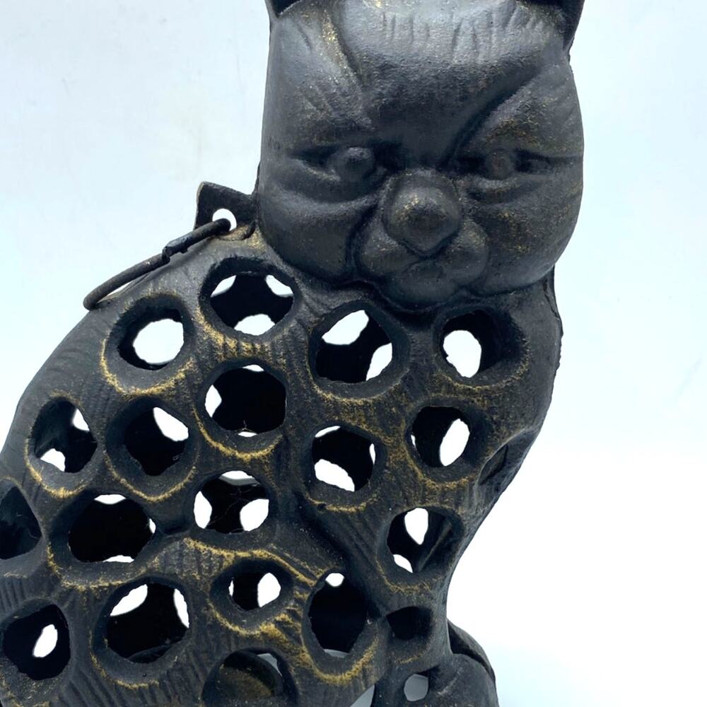 VTG Cast Iron Cat‎ Lantern Japan Cast Iron Pouty Cat Lantern 8.5" tall Vintage - Picture 9 of 9